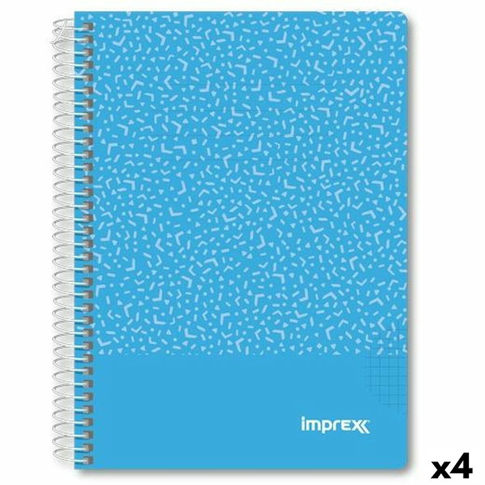 IMPREX Set de 4 Cuadernos de Espiral A5 Tapa PP Azul 80H 90gr 4x4