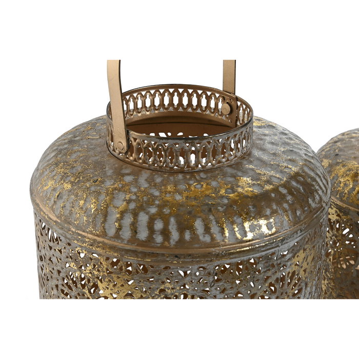 DKD Home Decor Set de 3 Portavelas de Metal Decapé Dorado