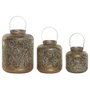 DKD Home Decor Set de 3 Portavelas de Metal Decapé Dorado