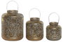 DKD Home Decor Set de 3 Portavelas de Metal Decapé Dorado
