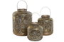 DKD Home Decor Portavelas Árabe Dorado Metal Set de 3 Piezas 24 x 32 x 24 cm