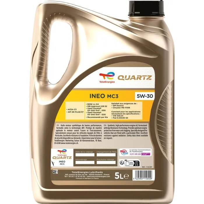 Total Cuarzo Ineo Mc3 5W30 Aceite Motor 1L Total Cuarzo Ineo Mc3 5W30 Aceite Motor 1L
