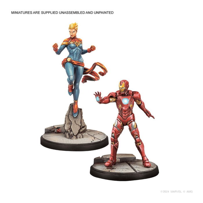 Asmodee Marvel Crisis Protocol - Pack Afiliación Vengadores, con Iron Man, Capitán América, Capitana Marvel y Viuda Negra, Miniaturas para Montar y Pintar