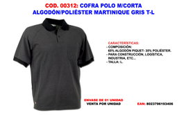 COFRA Polo Finstock Martinique Manga Corta Algodón Gris T-L