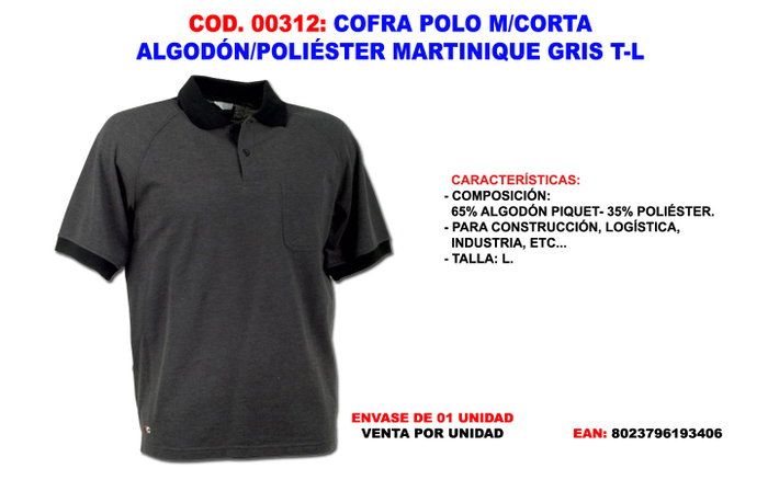 COFRA Polo Finstock Martinique Manga Corta Algodón Gris T-L COFRA Polo Finstock Martinique Manga Corta Algodón Gris T-L