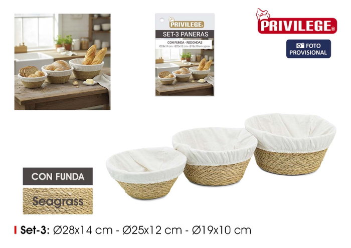 Inde Set 3 Paneras Redondas con Funda 28 cm, 25 cm, 19 cm (8 Unidades) Inde Set 3 Paneras Redondas con Funda 28 cm, 25 cm, 19 cm (8 Unidades)