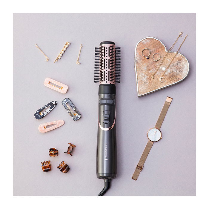 Remington AS8606 Cepillo de Aire Caliente con Tecnología Iónica, Función Frío y Boquilla, 800 W, Negro y Oro Rosa