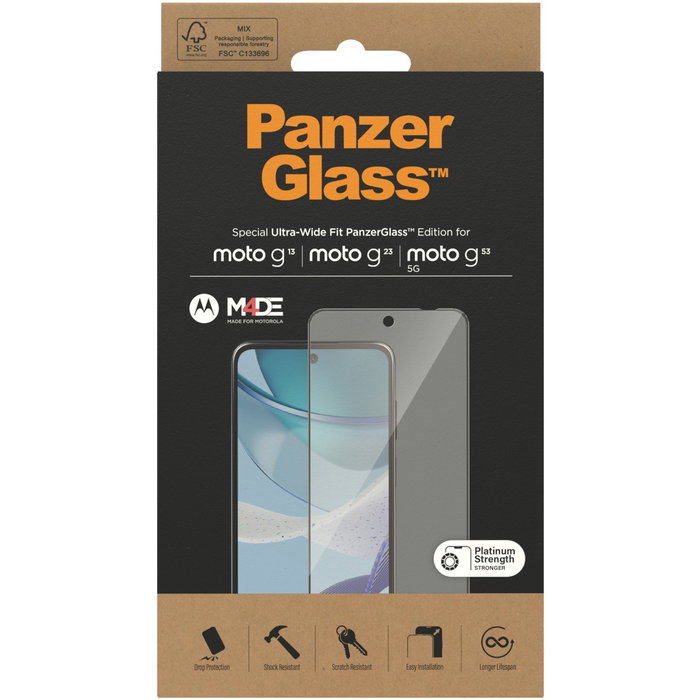 PanzerGlass Protector de Pantalla Ultra-Wide Fit para Motorola Moto G13, G23, G53 5G - Antigolpes y Antihuellas, Transparente