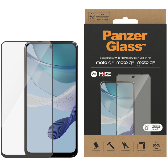 PanzerGlass Protector de Pantalla Ultra-Wide Fit para Motorola Moto G13, G23, G53 5G - Antigolpes y Antihuellas, Transparente