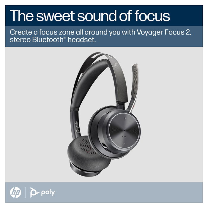 HP Voyager Focus 2 UC inkl. LS USB-C/A Teams Auriculares Inalámbricos Bluetooth para Oficina y Centro de Llamadas, Certificados para Microsoft Teams, Negro