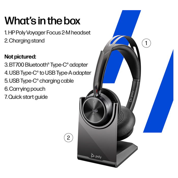 HP Voyager Focus 2 UC inkl. LS USB-C/A Teams Auriculares Inalámbricos Bluetooth para Oficina y Centro de Llamadas, Certificados para Microsoft Teams, Negro