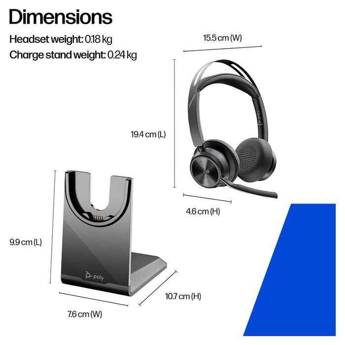 HP Voyager Focus 2 UC inkl. LS USB-C/A Teams Auriculares Inalámbricos Bluetooth para Oficina y Centro de Llamadas, Certificados para Microsoft Teams, Negro