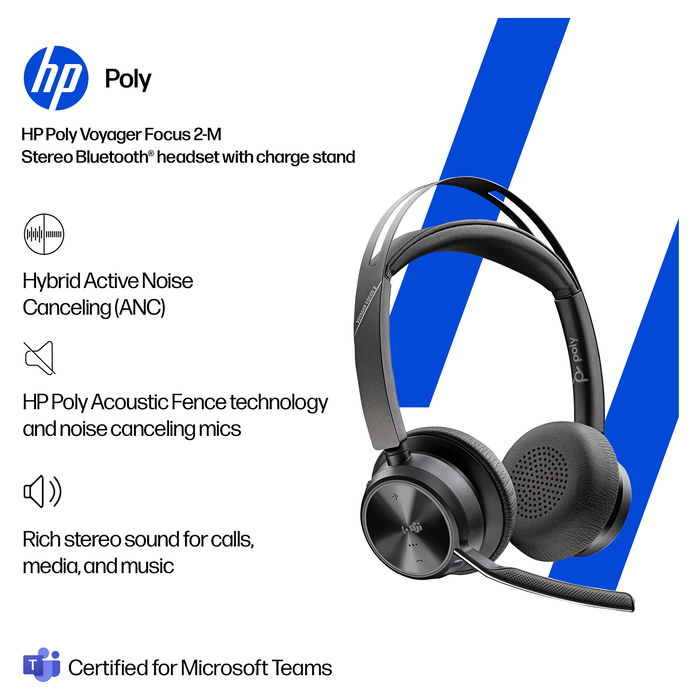HP Voyager Focus 2 UC inkl. LS USB-C/A Teams Auriculares Inalámbricos Bluetooth para Oficina y Centro de Llamadas, Certificados para Microsoft Teams, Negro