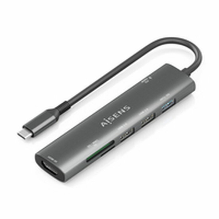Aisens USB-C Dock 7 en 1 con HDMI 4K, USB 3.0, USB 2.0 y PD 100W - Gris