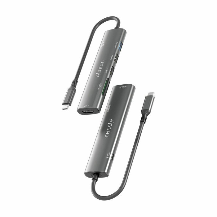 Aisens USB-C Dock 7 en 1 con HDMI 4K, USB 3.0, USB 2.0 y PD 100W - Gris