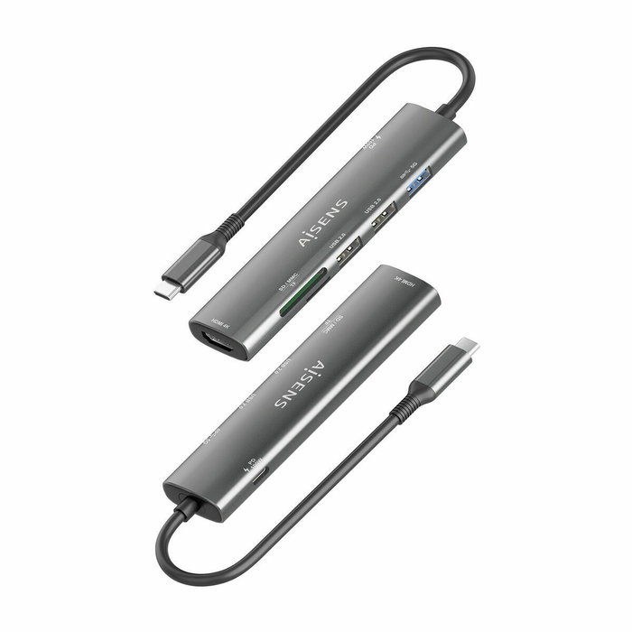 Aisens USB-C Dock 7 en 1 con HDMI 4K, USB 3.0, USB 2.0 y PD 100W - Gris
