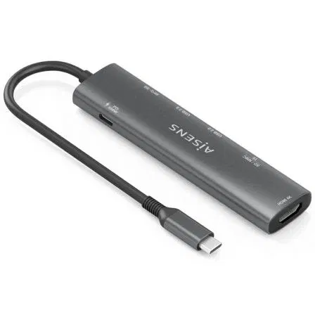 Aisens ASUC-7P027-GR Dock USB-C 7 en 1, HDMI 4K, 3xUSB, 1xUSB-C PD 100W, Lector SD/Micro SD, Gris