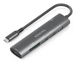 AISENS Hub USB-C 7 en 1 Dock con HDMI, USB-A 3.0, USB-C PD 100W, SD/MicroSD, Gris