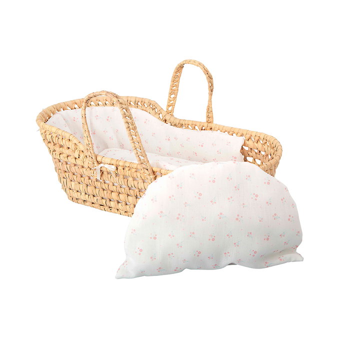 Muñecas Arias Canastilla de Mimbre con Asas, Protector, Colchón y Cojín