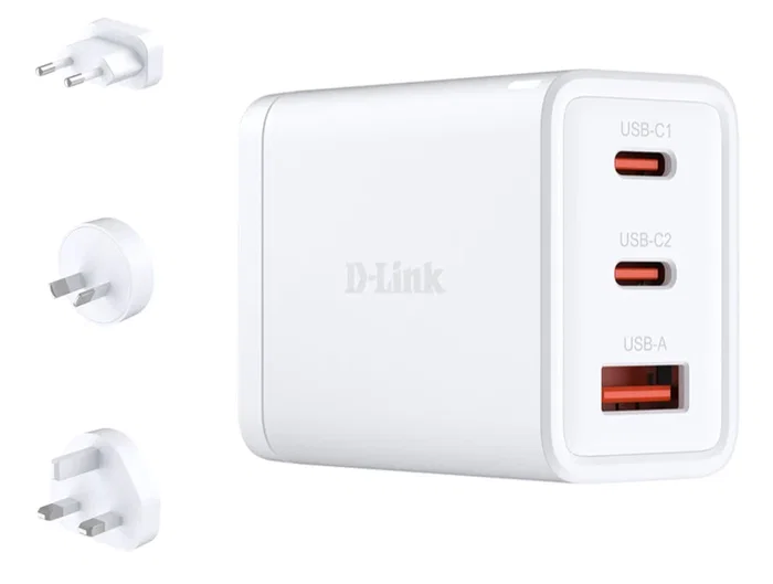 D-Link DCP-651 Cargador 65W 3 Puertos USB (2x USB-C, 1x USB-A) con Carga Rápida PD 3.0 QC 4, Protecciones Múltiples, Universal 90-264V, Color Blanco