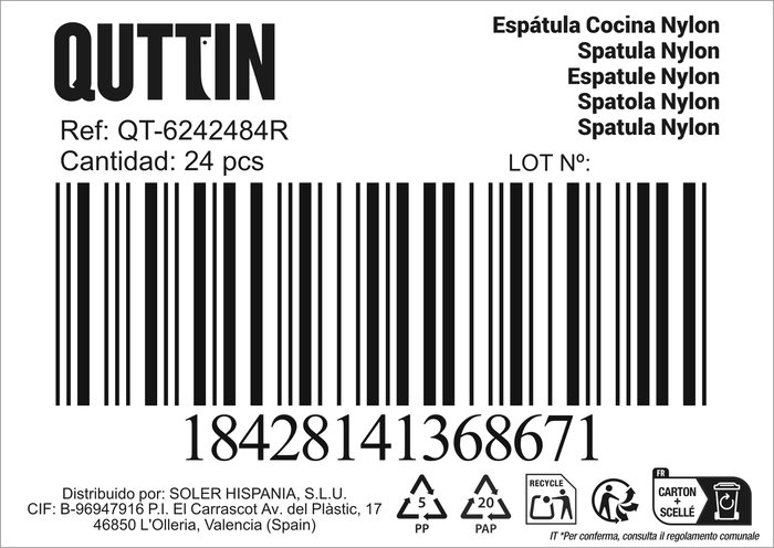 Inde Espátula de Cocina de Nylon Profesional Quttin - 34,4 x 9,6 x 4,7 cm (24 Unidades)