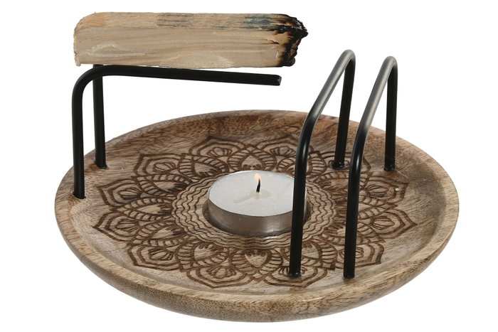 DKD Home Decor Soporte Incienso Mandala Mango e Hierro 15x15x7 cm