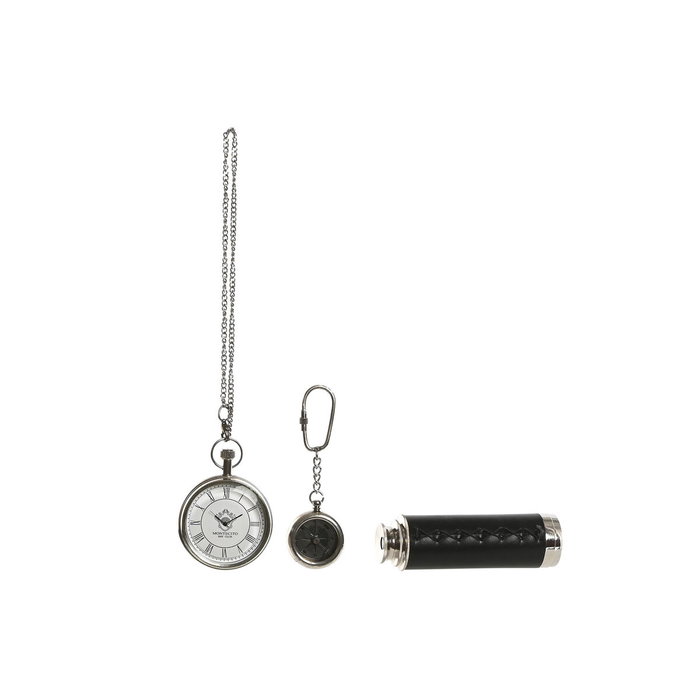 DKD Home Decor Set de Regalo de 3 Piezas con Brújula, Reloj de Bolsillo y Catalejo