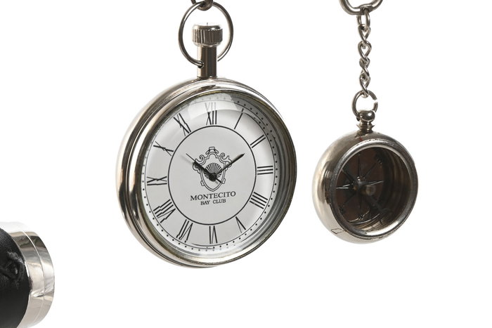 DKD Home Decor Set de Regalo de 3 Piezas con Brújula, Reloj de Bolsillo y Catalejo