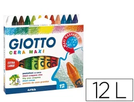 Giotto Lápices de Cera Maxi Caja de 12 Colores Surtidos