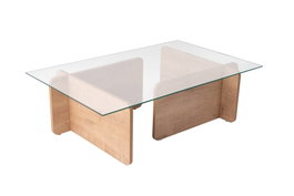Nordure Mesa de Centro Flavio Honey Oak, Roble, Cristal Templado y Tablero de Partículas Recubierto de Melamina, 105x65x30 cm