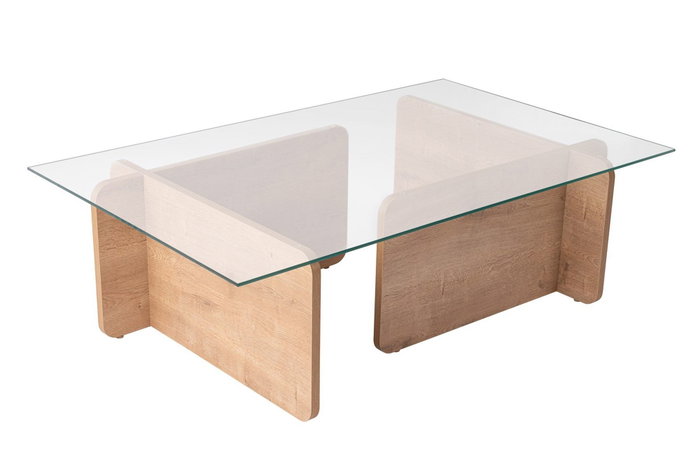 Nordure Mesa de Centro Flavio Honey Oak, Roble, Cristal Templado y Tablero de Partículas Recubierto de Melamina, 105x65x30 cm