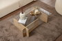 Nordure Mesa de Centro Flavio Honey Oak, Roble, Cristal Templado y Tablero de Partículas Recubierto de Melamina, 105x65x30 cm