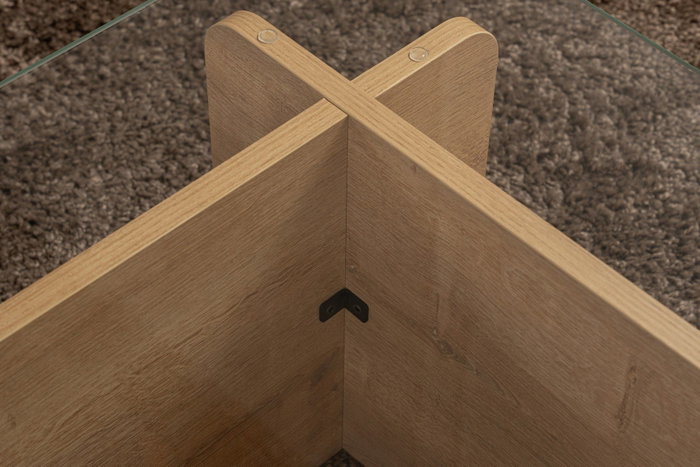 Nordure Mesa de Centro Flavio Honey Oak, Roble, Cristal Templado y Tablero de Partículas Recubierto de Melamina, 105x65x30 cm