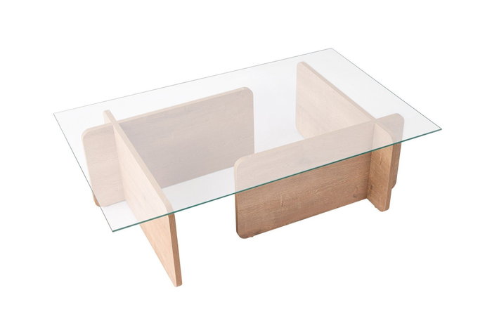 Nordure Mesa de Centro Flavio Honey Oak, Roble, Cristal Templado y Tablero de Partículas Recubierto de Melamina, 105x65x30 cm
