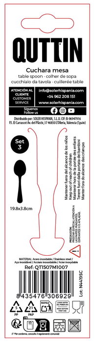 Inde Set de 3 Cucharas de Mesa MOMA 2mm