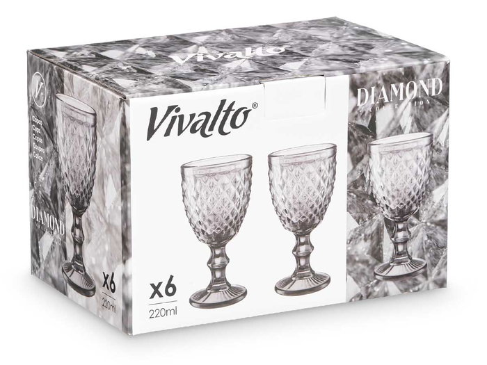 Vivalto Copa Diamante Gris 260 ml - Copa de Vidrio para Bebidas, Color Gris, 8x15x8 cm (Set de 24)