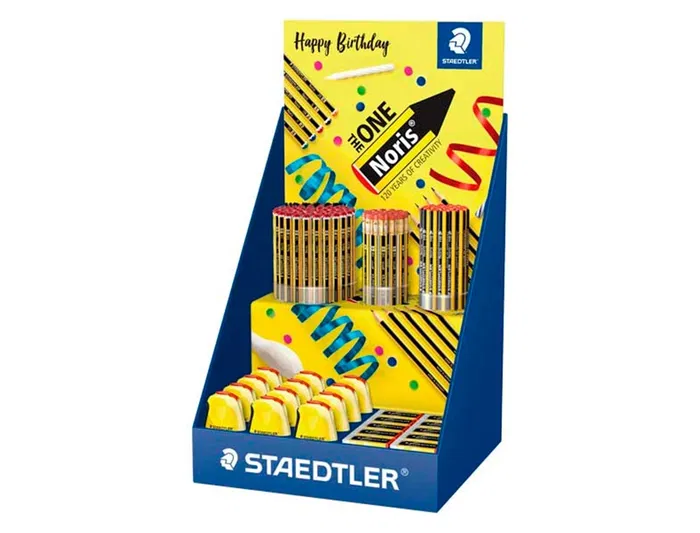 Staedtler Expositor Sobremesa Noris 120 Feliz Aniversario, 152 Unidades Surtidas, 383x382x250 mm