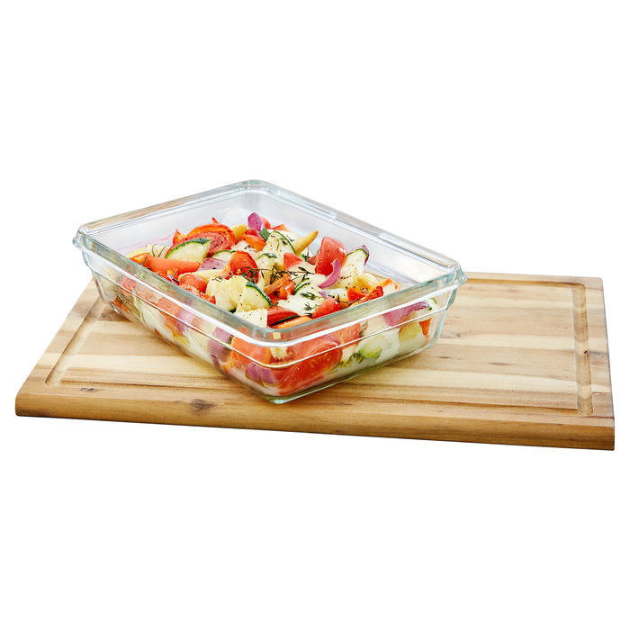 Emsa N10511 Set de Fiambreras de Vidrio Clip & Close 3 Piezas, Rectangular, Transparente/Rojo, Apto para Microondas, Horno y Congelador