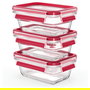 Emsa N10511 Set de Fiambreras de Vidrio Clip & Close 3 Piezas, Rectangular, Transparente/Rojo, Apto para Microondas, Horno y Congelador