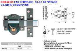 Fac Cerrojo 91-c/80 Pintado Gris Oscuro F01200