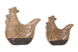 DKD Home Decor Set de 2 Figuras de Gallina en Madera de Mango Natural