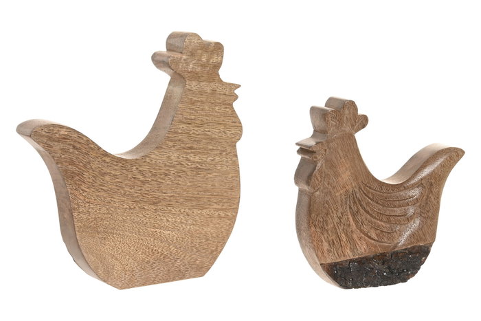 DKD Home Decor Set de 2 Figuras de Gallina en Madera de Mango Natural