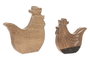DKD Home Decor Set de 2 Figuras de Gallina en Madera de Mango Natural