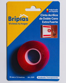 BRIPLAS Cinta Adhesiva Doble Cara Extrafuerte 19mm x 1.5m Roja