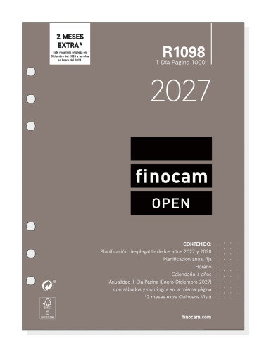 Finocam Recambio Anual 2027 para Agenda de Anillas Open R1098 155x215mm Día Página