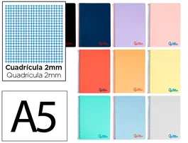 Liderpapel Cuaderno espiral wonder A5, tapa plástico, 80 hojas, 90g, milimetrado, colores surtidos