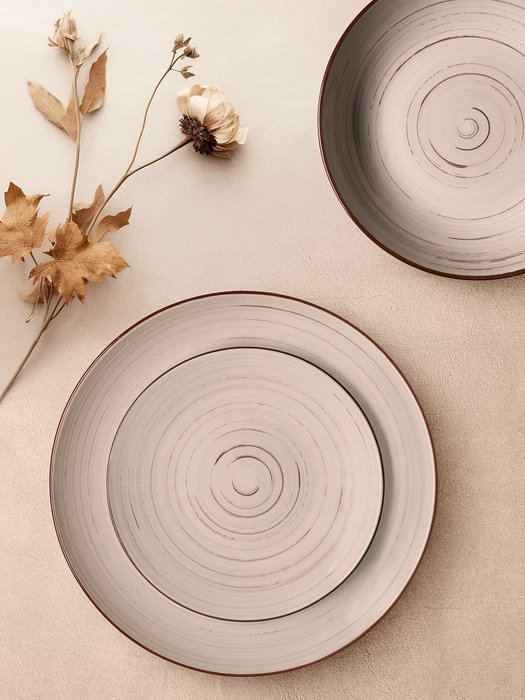 Vessia Set Vajilla 18 Piezas Espiral Tierra Loza Cerámica Marrón 34.5x28.5x22 cm (Set de 2)