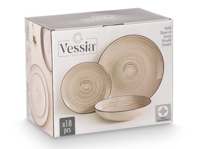 Vessia Set Vajilla 18 Piezas Espiral Tierra Loza Cerámica Marrón 34.5x28.5x22 cm (Set de 2)