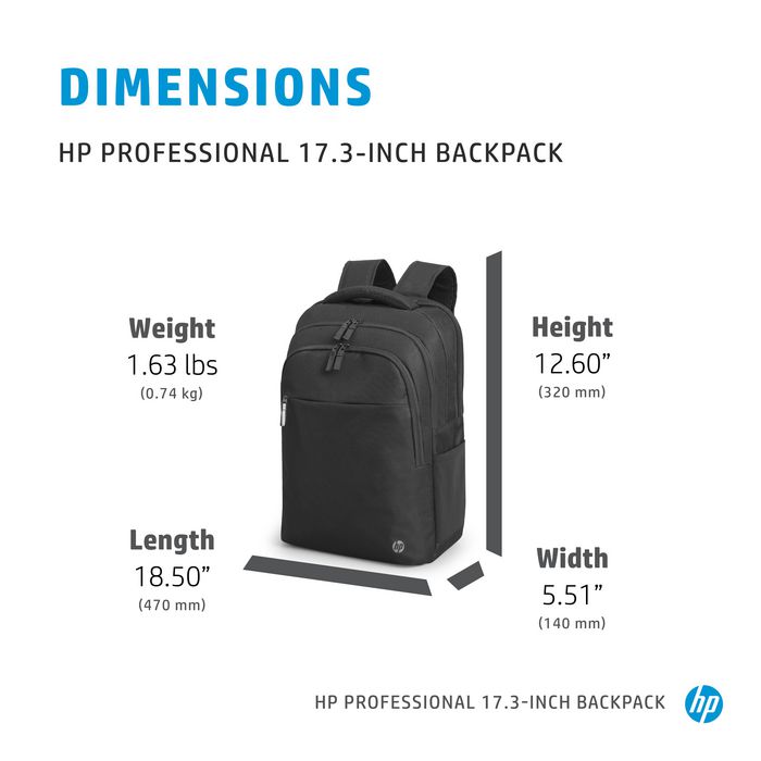 HP Mochila Profesional para portátil de 17.3 pulgadas, Diseño Ecológico y Resistente