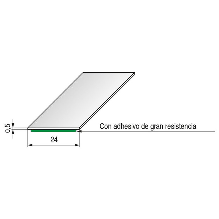 FBS Perfil Adhesivo 0,5 Grueso 25M Negro Mate Cromo Plata Mate Acabado Cromo Ancho 24